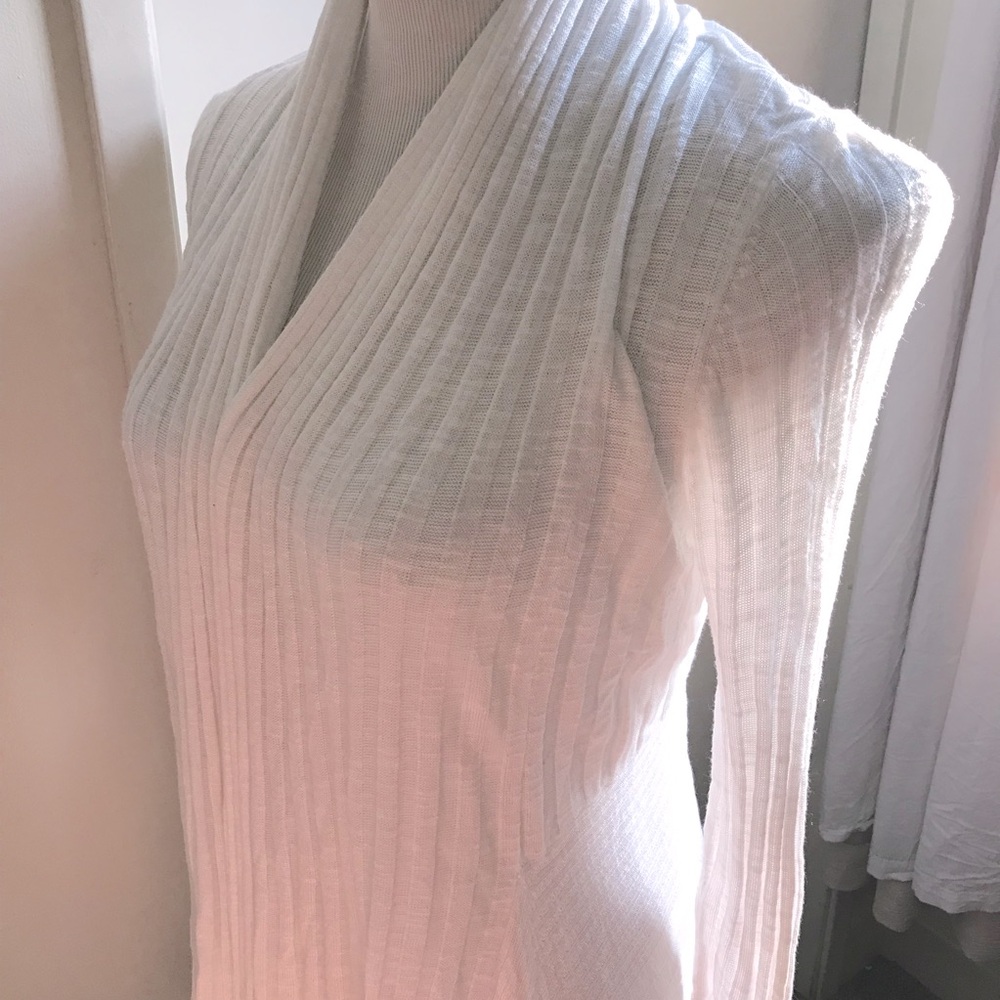Lightweight White Ribbed Drape Cardigan M - Picture 8 of 9